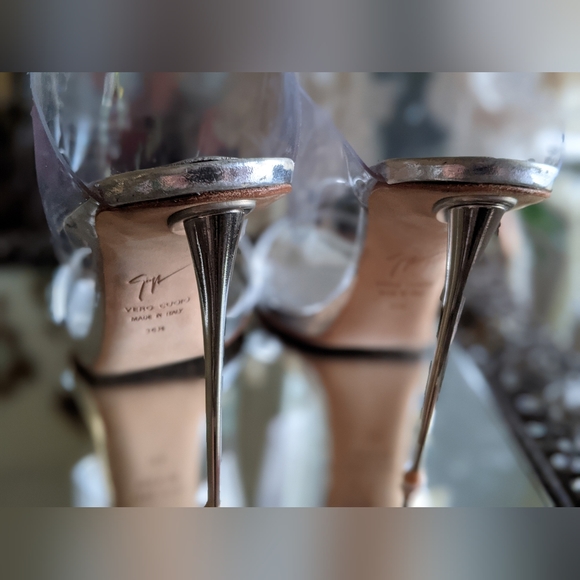 Giuseppe Zanotti 36.5 clear silver sandals slides heels pin stiletto - Picture 6 of 12